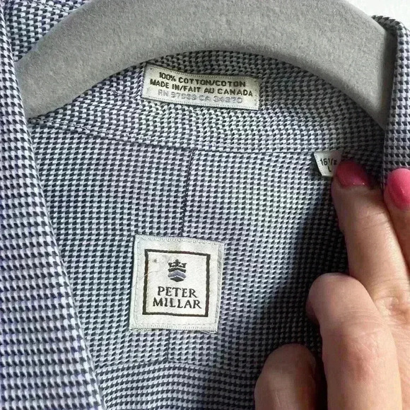 Peter Millar LS Button Down Collar Shirt - 16 1/2 - L Excellent Blue/White Check - Picture 2 of 5